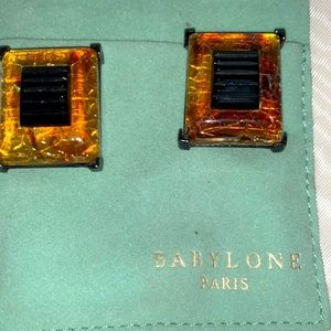 VTG BABYLONE PARIS CLIP EARRINGS HIGH END DESIGNER COUTURE COSTUME JEWELRY AMBER